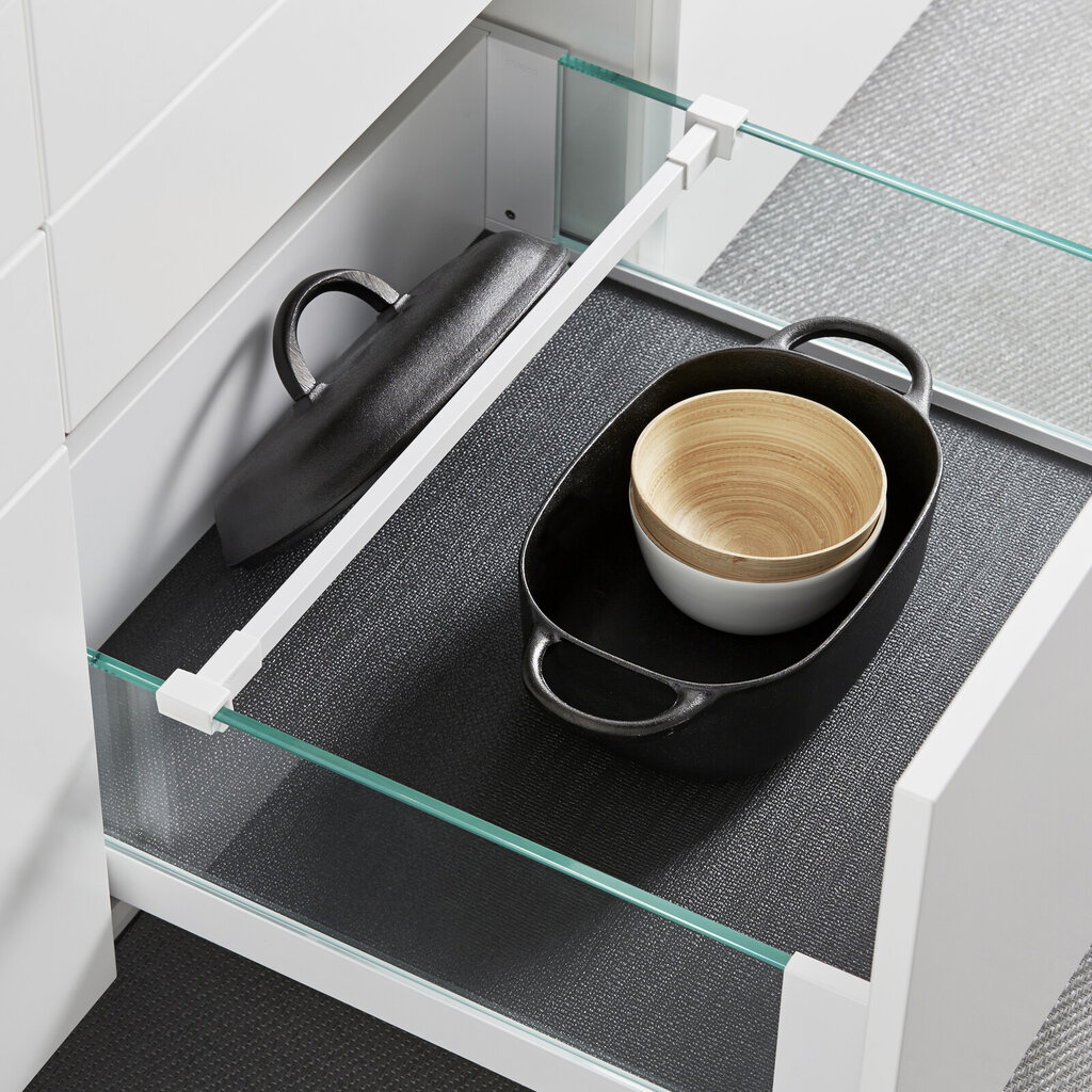 Skuffeinndeler til låg i skuffe med glassider hvid