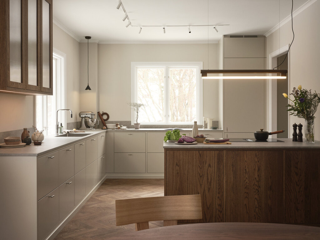 Køkkeninspiration Bistro østersbeige og Wood mørkolie